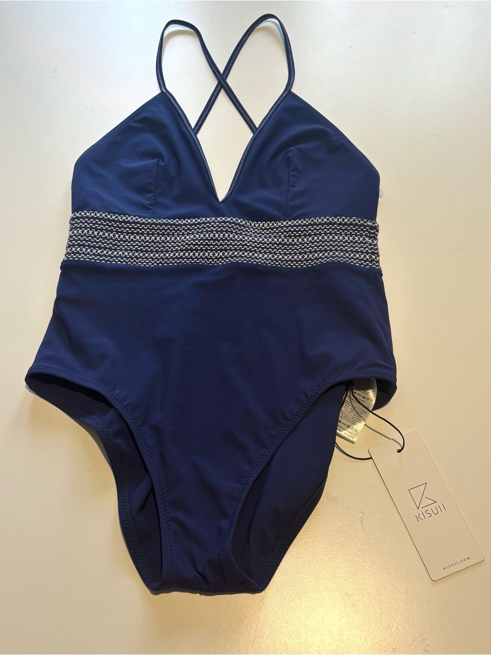 Kisuii Swimwear one piece swimsuit blue smocked waist XS NWT